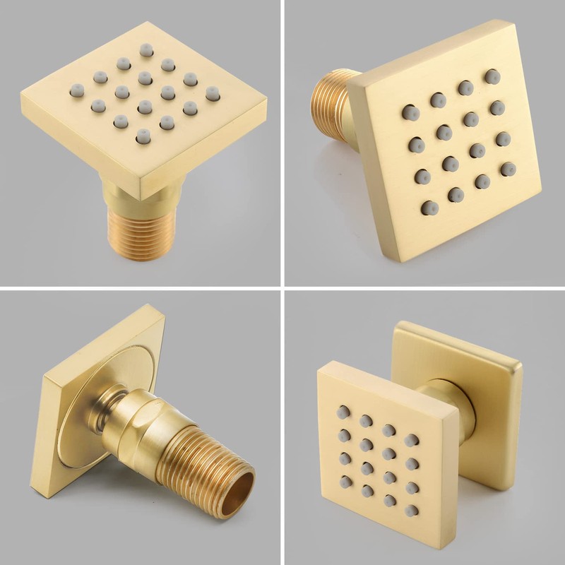 Brushed Gold 4 Pack HOMEDEC 2inch Brass Square Massage Shower