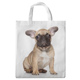 Merchandise for Fans 07 Shopping Bag with Handles 38 x 42 cm French Bulldog Brown Puppy Sitting, White