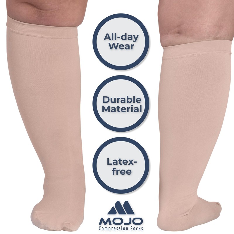 Mojo Compression Socks for Women and Men 20-30mmHg Wide Calf