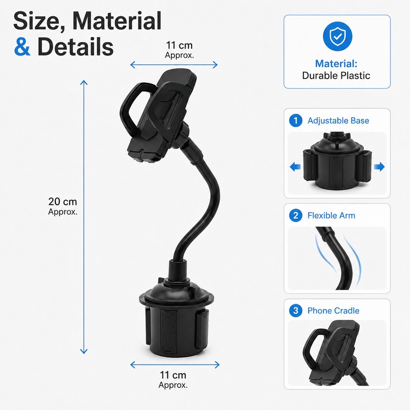 Car Cup Holder Phone Mount for Hands-Free Viewing – Adjustable