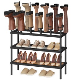 YATINEY Free Standing Shoe Rack, Tall Boots Rack Organizer, Boot Organizer for Closet, Cowboy Shoes Storage, Holds 14 Pairs, Black and Rustic Brown SS29BR