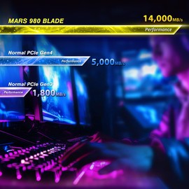 XPG 1TB Mars 980 Blade PCIe 5.0 NVMe M.2 2280 Internal Solid State Drive – Up to 14,000 MB/s Read, PCIe Gen5 x4 SSD (SMAR-980B-1TCS)