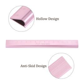 Kozelo 2pcs Hollow Scale Ruler - [15cm] Aluminum Triangular Hollow Straight Metal Ruler Rose Red for Measurement Drawing Engineer Office Classroom Use, 1mm Minimum Scale