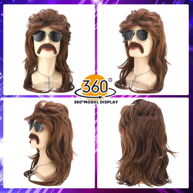 JATEBI 80s Retro Wig for Men, 2 Set Black Brown