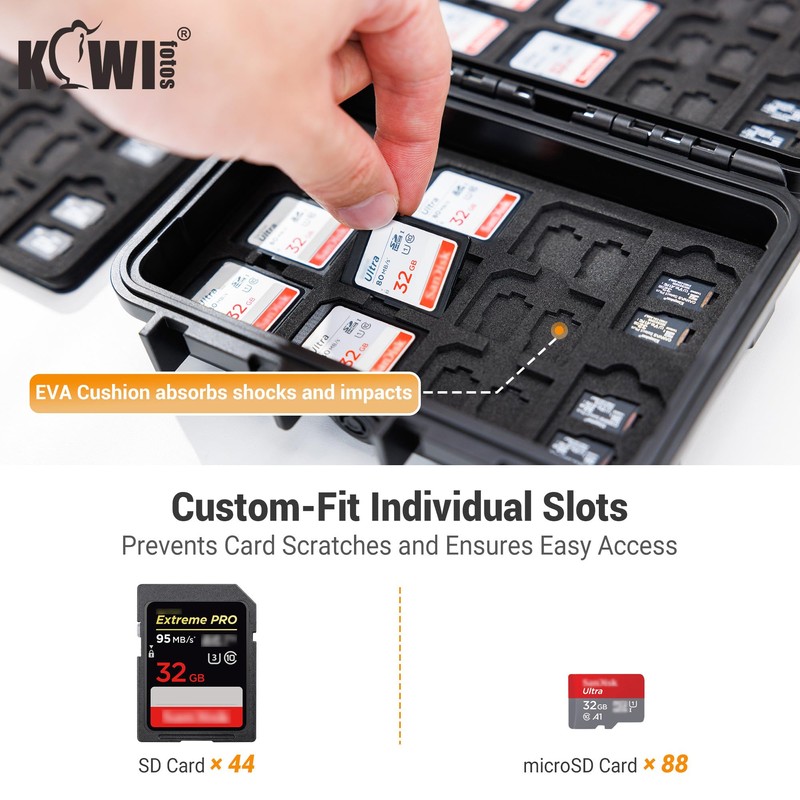KIWIFOTOS 132 Slots SD Memory Card Case IP67 Waterproof for