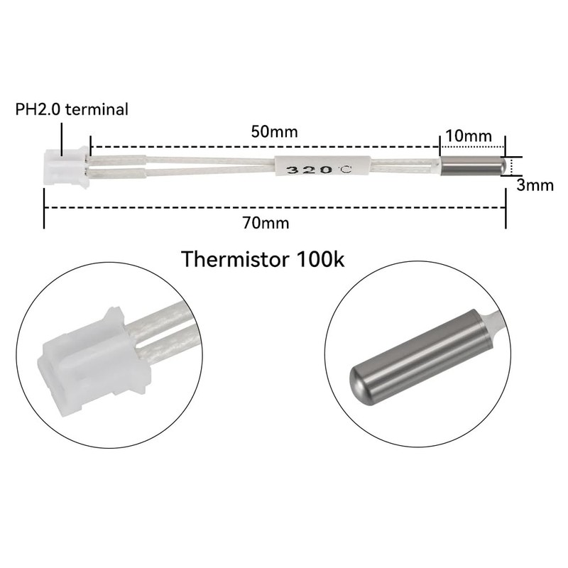 Upgrade 24V 88W K1 Ceramic Heating Tube 320°C Thermistor Temperature
