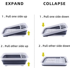 THANSTAR Collapsible Dish Drying Rack for RV Kitchen, Foldable Drainer Organizer for Kitchen Countertop, Space Saving Portable Dish Rack for Campers, Travel Trailer & Small Spaces, Easy Storage, Grey