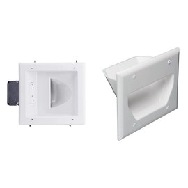 DATA COMM Electronics 45-0032-WH Commercial Grade Recessed AV/HDMI Cable Conceal Plate with 20 Amp Dual Power Receptacle & Electronics 45-0003-WH 3-Gang Recessed Low Voltage Cable Plate - White