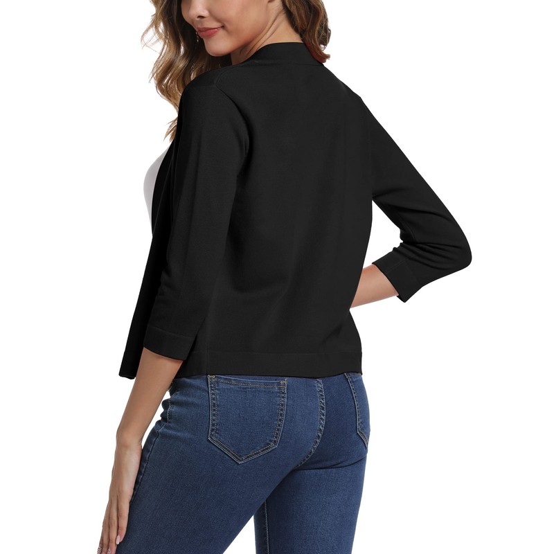 Women's 3/4 Sleeve Open Front Bolero Cardigan Shrug Solid Cardigan