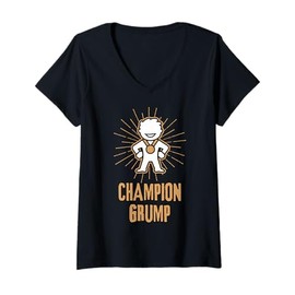 Womens Champion Grump Champion Grump Cartoon Character With Medal V-Neck T-Shirt