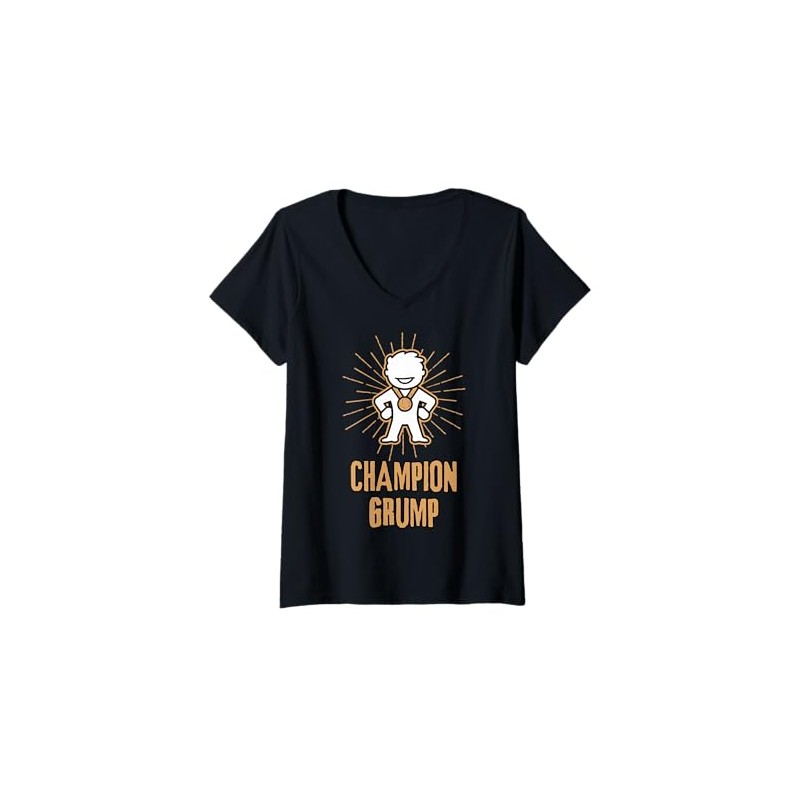Womens Champion Grump Champion Grump Cartoon Character With Medal V-Neck