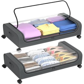 HHWRT Under Bed Storage Containers Wheels, Under Beds Storages Organizer, Under Bed Storages with Wheels, Rolling Under Beds Metal Drawer for Clothes, 2-Pack Under Beds Storage Containers (2pcs)