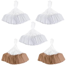 LIFSOBEUT 500PCS Price Tags with String, White Strung Marking Tag, Brown Paper String Tags for Pricing, Paper Hang Tags for Jewelry, Clothing, Key, Gift Merchandise 1.75 x 1.1 inch