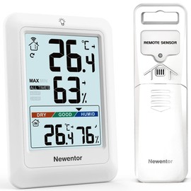 Newentor Max Min Thermometer Indoor Outdoor 24/48 Hours/All Times - Hygrometer Humidity Meter with Air Comfort - Wireless Weather Station with Outdoor Sensor - Indoor Room Thermometer with Lighting,