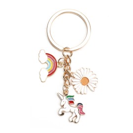 MUCOOS Key Ring, Rainbow Pendant, Keyring with Unicorn Pendant, Funny Gifts for Women, Friends and Mum, Birthday Gifts, Silver5, S