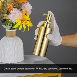 Stainless Steel Soap Dispenser, 7.68in Large Capacity Liquid Hand Soap Pump, 8.25oz Leak Proof Metal Pump, Refillable Rust Proof Bottle for Bathroom, Kitchen Countertop Bottle Gold