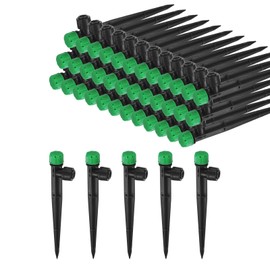 M METERXITY 50-Pack Drip Irrigation Emitters, 5"/13mm Drippers with Stake Adjustable 360 Degree Water Flow 8 Holes for 1/4" Drip Irrigation Tubing for Watering System [Dark Green, Drip]