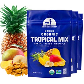 Mavuno Harvest Tropical Mix Dried Fruit Snack | Unsweetened Organic Mixed Dried Fruit | Gluten Free Healthy Snacks for Kids and Adults | No Sugar Added, Vegan, Non GMO | 2 Ounce, Pack of 3