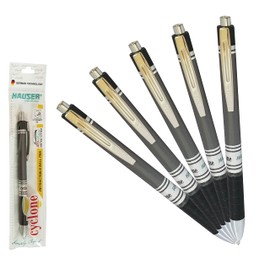 HAUSER Cyclone 5 x 0.7mm BLACK Retractable Soft Smooth Ballpoint Pens Easy Grip