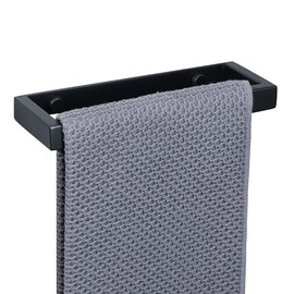 SAYAYO Towel Rail No Drilling Black Towel Rail No Drilling Self-Adhesive or for Drilling Wall Mounting Stainless Steel Bath Towel Holder for Bathroom and Kitchen 20 cm