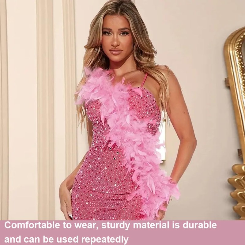 QIBZI Boas Decorative Feather Strips, Rose Red Turkey Feather Strips,