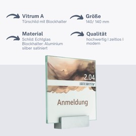 Logistic Sign System Door Sign Glass Vitrum A with Block Holder (140/140 mm)