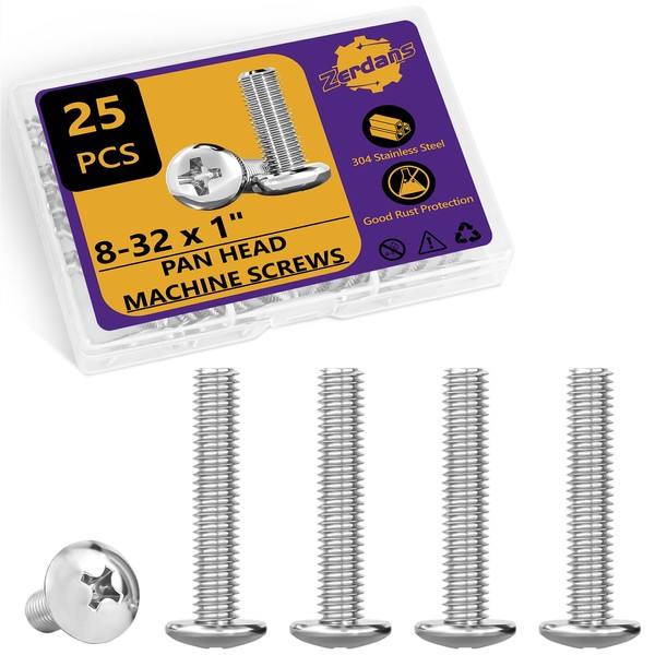 8-32 x 1 Machine Screws, 25 PCS Phillips Pan Head