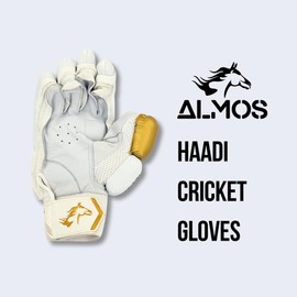 Almos Right Handed Cricket Batting Gloves, Sports Professional Build, Cricket Batting for Right Handed Players, White Black Yellow Color Style, Adult Size Glove HAADI Style