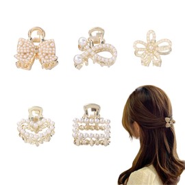 ZHEJIA Hair Clip, Set of 5, Hair Accessories, Mini Bangs, Hair Clips, Daisy, Necktie, Bangs Clip, Pearl Beads, Round Flowers, Popular, Hair Accessories