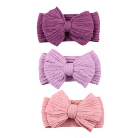 LDDCX Baby Girl Headbands Hair Bows Nylon Hair Accessories Hairbands for Newborns, Infants, and Toddlers Perfect for Daily Wear and Photoshoots.(FD130) (Purple Lavender Pink, Free)