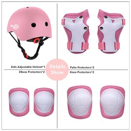 Kids Bike Helmet for Ages 2-14, Adjustable Safety Toddler Helmet with Protective Gear Set, Skateboard Scooter Helmets with Knee Elbow Pads Wrist Guards (Pink, Small (for Ages 2-8))
