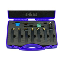 Shars 3/8" 7 Pcs Set Indexable Carbide Turning Tool Set in Fitted Case 404-2889 S]