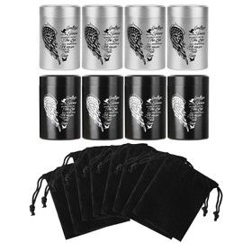 Mini Urns for Human Ashes Set of 8, Black and Silver Angel Wings Small Keepsake Urns for Ashes 4 Pack (2.7 x 1.6 Inch, Aluminum)