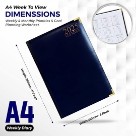 G4GADGET 2025 A4 Week To View Blue Diary Week On Two Pages Weekly Diary For Home and Office Use Desk Diary