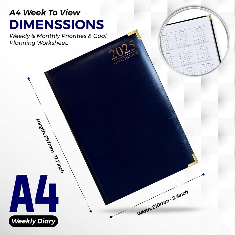 G4GADGET 2025 A4 Week To View Blue Diary Week On