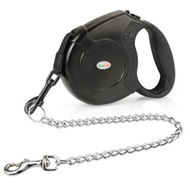 Idepet Heavy Duty Retractable Dog Leash for Small and Medium Dogs, Anti-Chewing Steel Chain 360 Degree Tangle-Free,Break and Lock System,16ft Leash for Dog Walking (Black, Flat Rope)