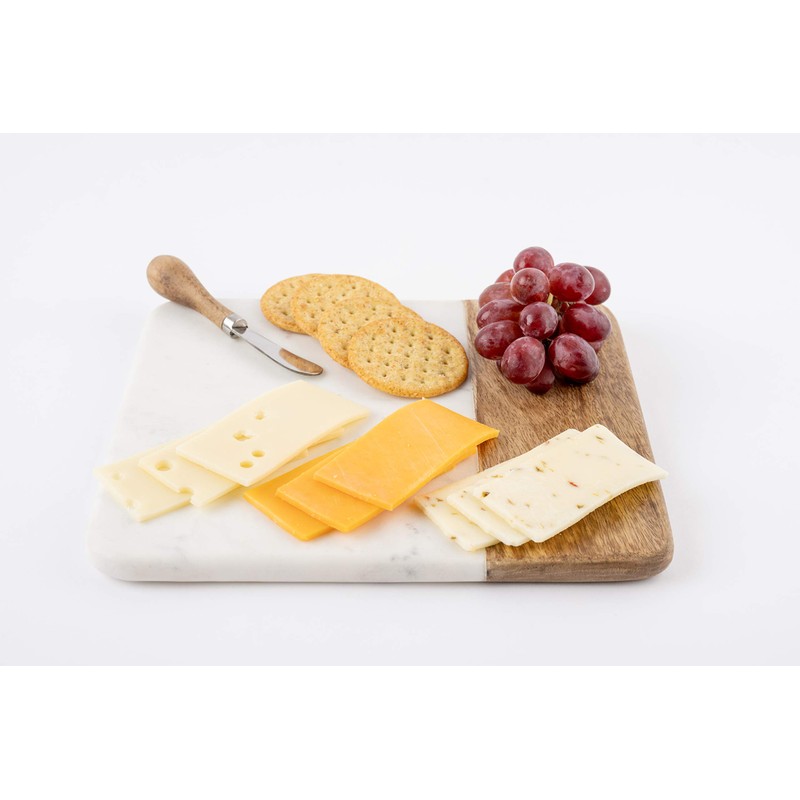 Mud Pie Marble and Wood Serving Board and Spreader, White