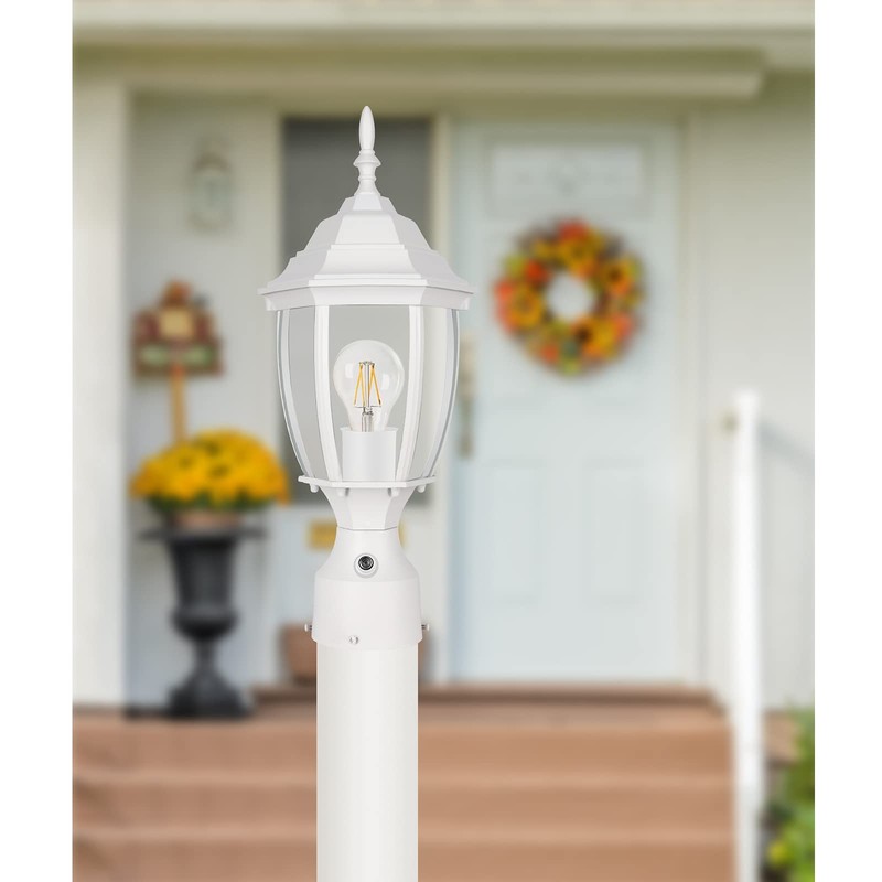 PARTPHONER Dusk to Dawn White Outdoor Post Light with Pier