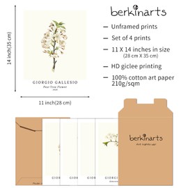 Wall Art Unframed Prints Giclee Art Paper Set of 4, 11x14 inch Flower Artwork, Bedroom Decoration Botanical Minimalist Vintage Nature Illustrations Housewarming Gift Giorgio Gallesio Paintings