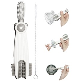 3 in 1 Cup Lid Gap Cleaning Brush Set with 1 Straw Cleaner Brush, Multifunctional Cup Cover Cleaning Brush, Small Cleaning Brushes for Nipple, Water Bottle Lid, Home Kitchen Cleaning Tools - Grey