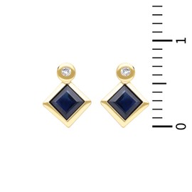 Ivy Gems 9ct Yellow Gold 3mm Square Cut Sapphire and Diamond Stud Earrings