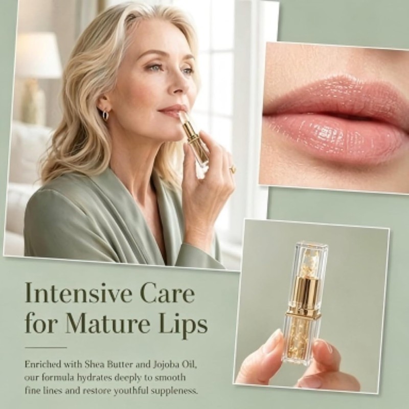 Colour Changing Lipstick, Clear‑Pink Gold Foil Lip Balm for Mature