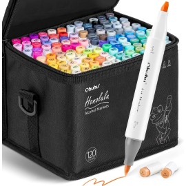 Ohuhu 120-Color Ohuhu Dual Tip Brush & Chisel  Sketch Marker  w/ 1 Blender Refillable