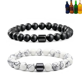 NIQIPOK Glame Anti Alcohol Bracelet for Women, Adjustable GM Mgnetic Bead Sobriety Bracelets (Black+White)