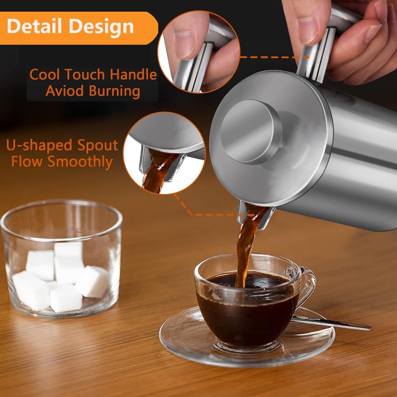 Meelio Small French Press Coffee Maker 600ml, Double-Wall Insulated French