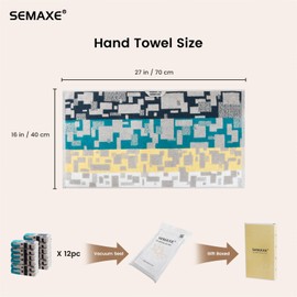 SEMAXE Geometric Pattern Hand Towels for Bathroom, 12-Pack Cotton Hand Towels with Hanging Loop, Soft & Absorbent, Quick Dry, Modern Bathroom Decor Use, Easy Care