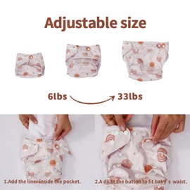 CoolaPeach 12 Set Reusable Adjustable Cloth Diapers for Newborn to 0-3 Years,One Size Washable Pocket Nappy Covers for Baby Girl and Boy,6 Pack Cloth Diapers+6pcs Microfiber Inserts(Pink)