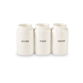 Farmhouse Ceramic Triple Utensil Holder