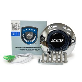 VSW S6 Chrome Horn Button Compatible with 6 Bolt Steering Wheel, Z28, White Emblem, STE1071CHR