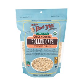Bob's Red Mill Organic Quick Cooking Rolled Oats, 16oz (Pack of 4) - Non GMO, Whole Grain, Vegan, Kosher